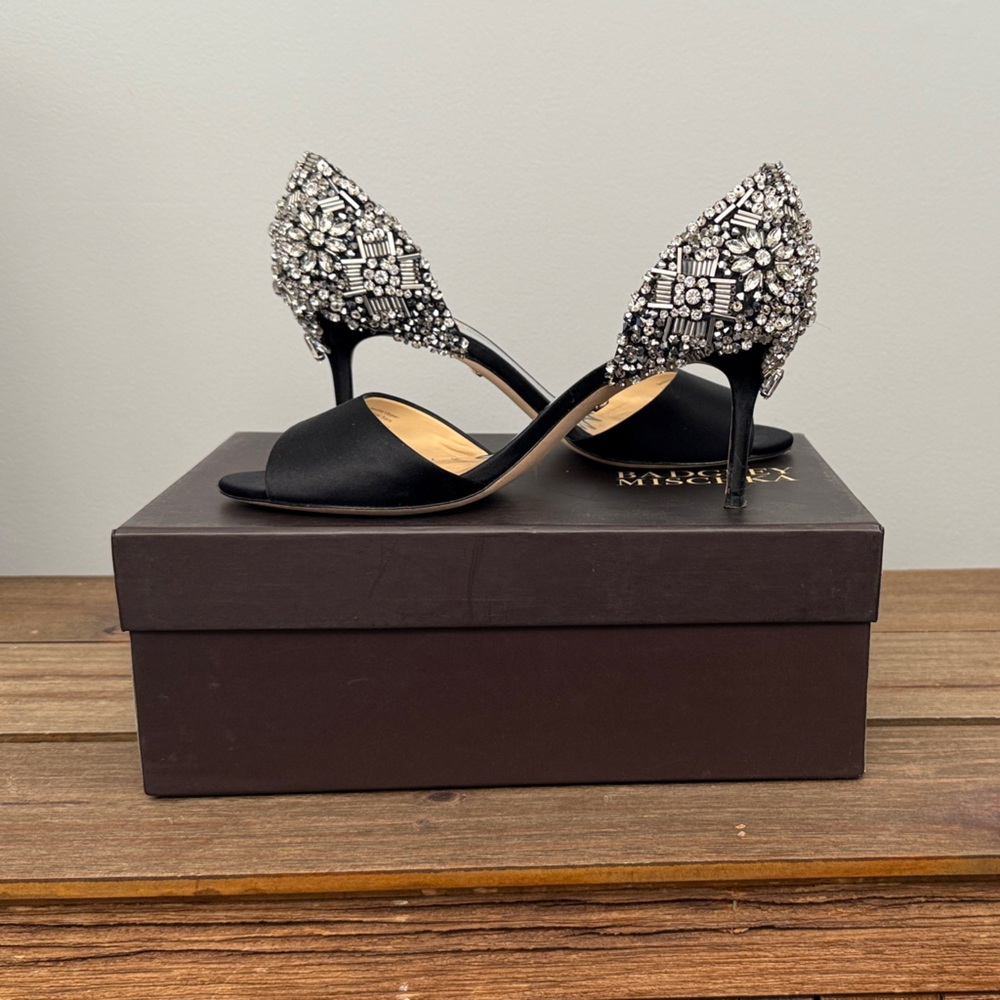 Badgley Mischka Black and Silver Embellished Heels